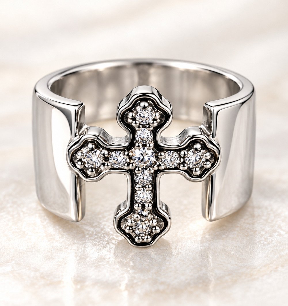 Premier Designs Silver Tone Rhinestone Cross Ring Size 5.5 Christian Faith